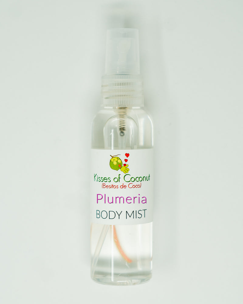 Plumeria body mist in clear bottle - Kisses of Coconut